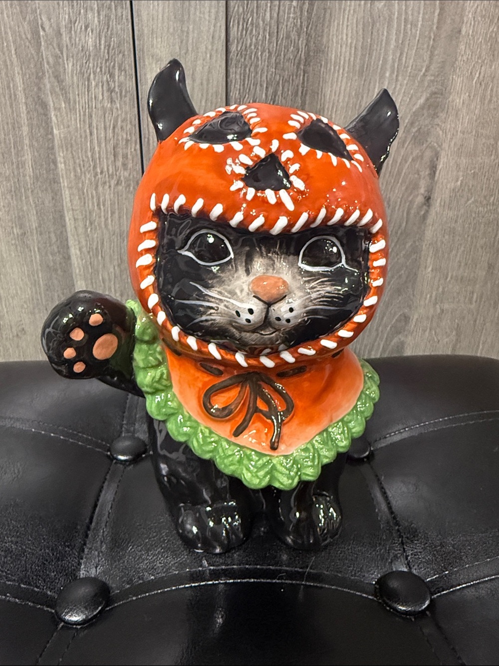 Blue Sky Clayworks Halloween Black Cat In Jack O Lantern Pumpkin Hat By Goldminc